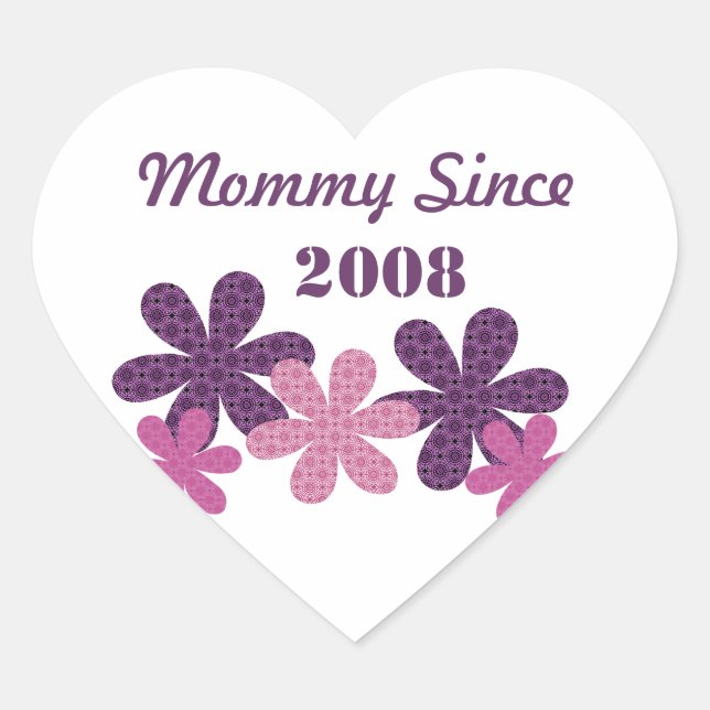 Anpassbare Blume Mommy seit Herz Stickers (Vorderseite)