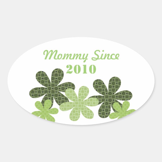 Anpassbare Blume Mommy seit Oval Stickers (Vorderseite)