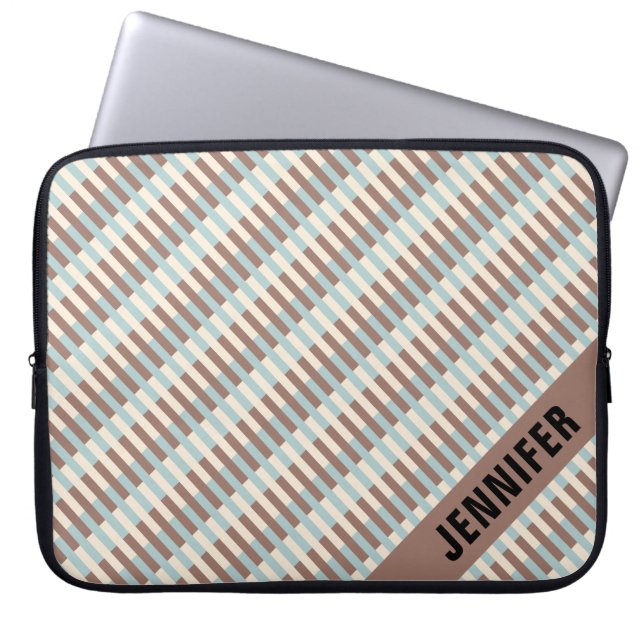Anpassbare braune Tan Blue Streifen Laptopschutzhülle (Vorderseite)