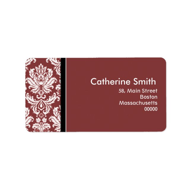 Anpassbare burgundy Damask-Adressenmarken Adressaufkleber (Vorne)