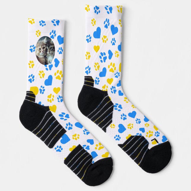 Anpassbare Cat Paw Print Socks mit Herz-Design Socken (Rechts)