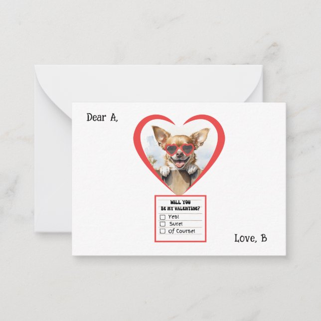 Anpassbare Chihuahua-Valentine-Note-Karte Mitteilungskarte (Vorderseite)