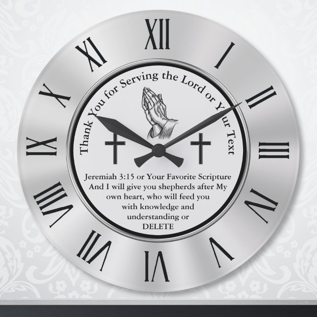 Anpassbare Christliche Uhr mit Bibelverse (Christian gifts for Pastors. Christian Wall Clock. Thank you for serving the Lord. Jeremiah 3:15.)