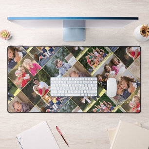 Anpassbare Collage mit 9 Fotos und Monogramm für d Schreibtischunterlage