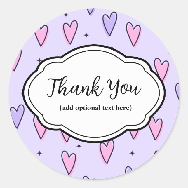 Anpassbare Dankbarkeit Sticker Pink Lila Hearts (Vorderseite)