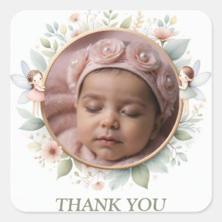 Anpassbare "Danke"-Sticker mit Fairy Frame Quadratischer Aufkleber