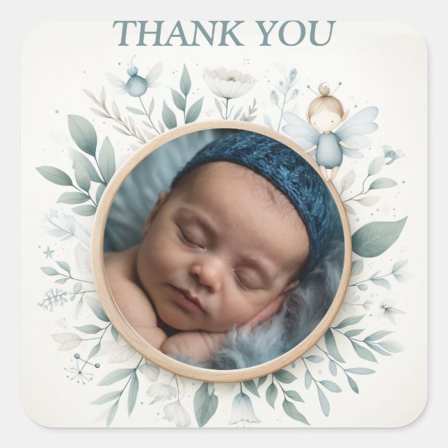 Anpassbare "Danke"-Sticker mit Fairy Frame Quadratischer Aufkleber (Vorderseite)