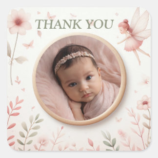 Anpassbare "Danke"-Sticker mit Fairy Frame Quadratischer Aufkleber