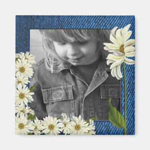 Anpassbare Denim- und Daisise-Foto-Magnet Magnet