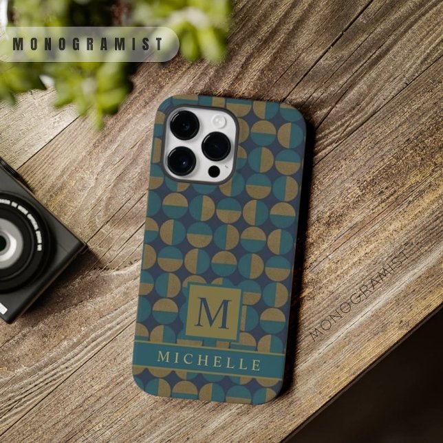 Anpassbare dunkelblaue Aquamarine grüne Geometrie Case-Mate iPhone Hülle (Customizable Dark Navy Blue Teal Green Geometric Case-Mate iPhone Case)