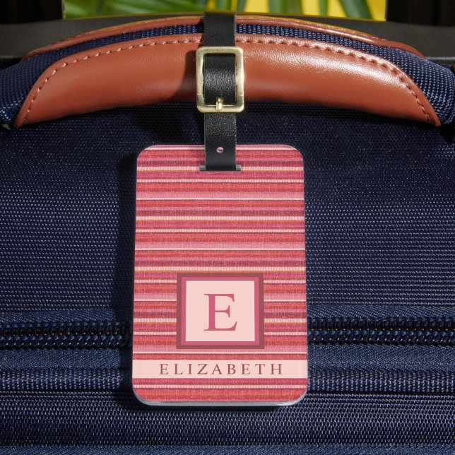Anpassbare, dunkelrosa, hellpfirsichfarbene Linien Gepäckanhänger (Vorderseite Insitu 2)