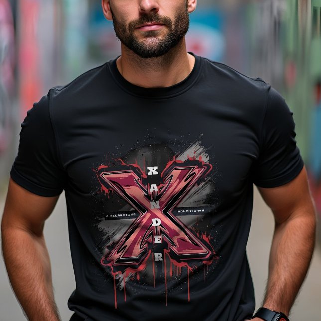 Anpassbare Edgy Graffiti Monogram Letter "X" T-Shirt (Von Creator hochgeladen)