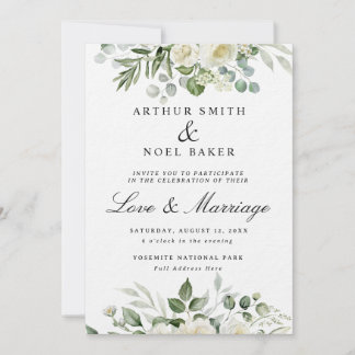Anpassbare Elegante Weiße Florale Hochzeit Einladung