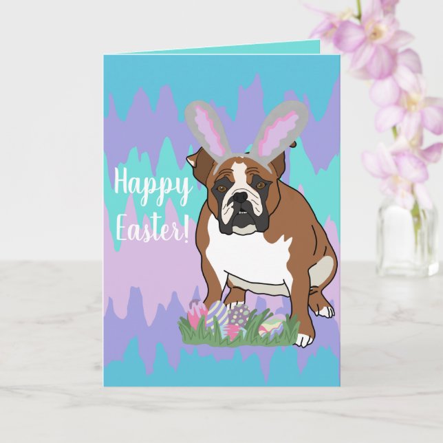 Anpassbare englische Bulldog Ostern Karte (Orchidee)