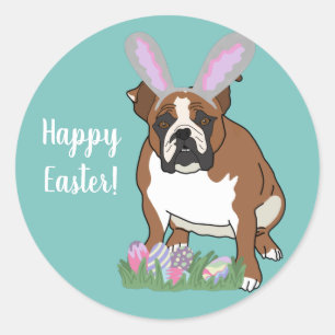 Anpassbare englische Bulldog Ostern Runder Aufkleber