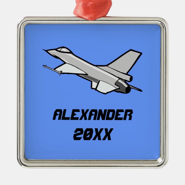 Anpassbare F16-Falkendesign Silbernes Ornament (Vorne)