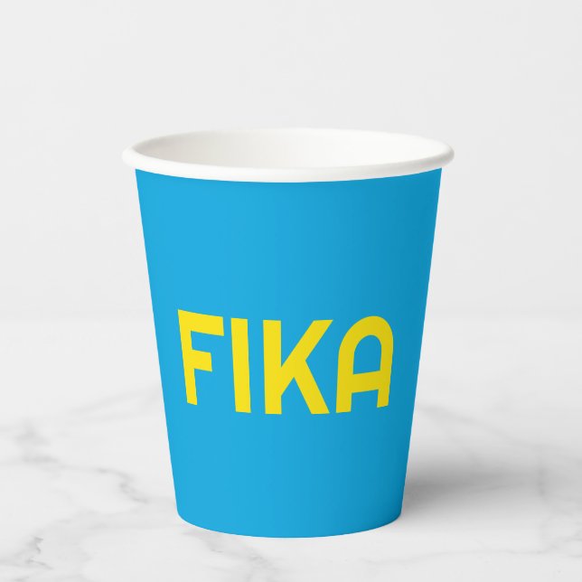 Anpassbare FIKA Fett gelb und blau Pappbecher (Vorderseite)