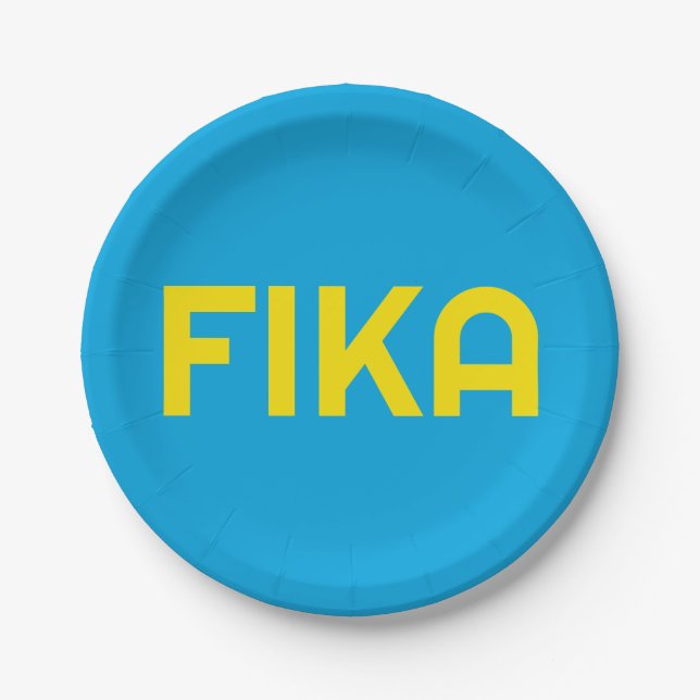 Anpassbare FIKA Fett gelb und blau Pappteller (Vorderseite)