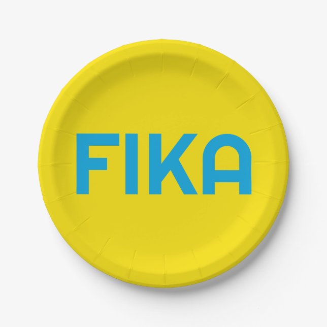 Anpassbare FIKA Fett gelb und blau Pappteller (Vorderseite)