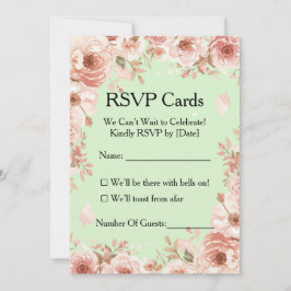 Anpassbare Florale Mint- und rosa Rosen RSVP Einladung