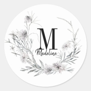 Anpassbare florale Monogramm-Wildblumen Runder Aufkleber