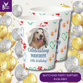 Anpassbare Foto Paw Print Dog Geburtstagspartei Pappbecher