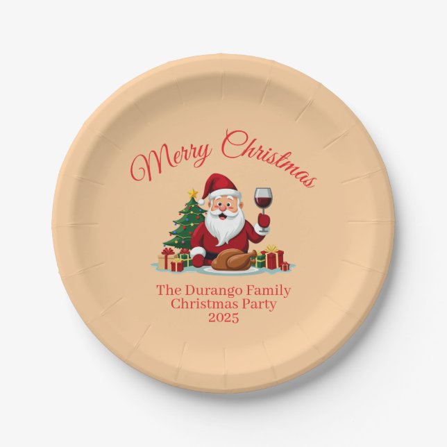 Anpassbare fröhliche Weihnachtsmann-Weihnachtsfeie Pappteller (Vorderseite)