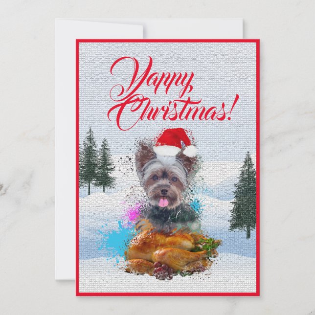Anpassbare Funny Yorkie Dog Yappy Weihnachtskarte Ankündigung (Vorderseite)