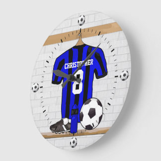 Anpassbare Fußball-Shirts (blau und schwarz) Große Wanduhr