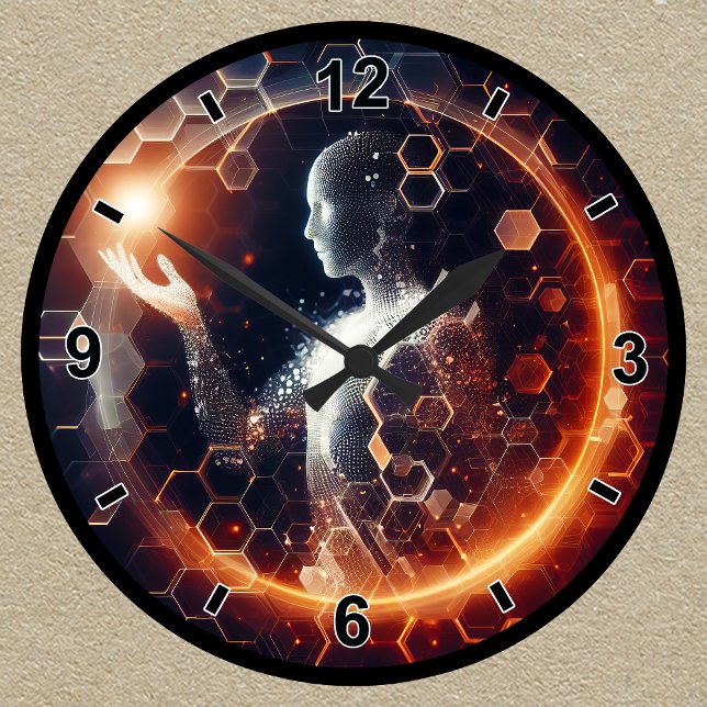 anpassbare Futuristische Digital Hexagonal Aura Runde Wanduhr (Von Creator hochgeladen)