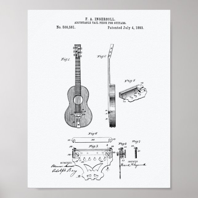 Anpassbare Gitarren 1893 Weißbuch zum Thema Patent Poster (Vorne)