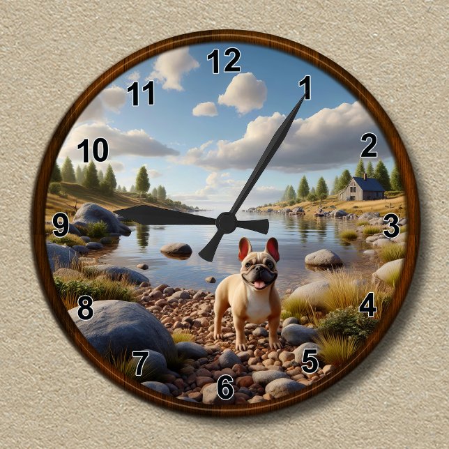 Anpassbare glückliche französische Bulldog-Uhr Runde Wanduhr (Von Creator hochgeladen)