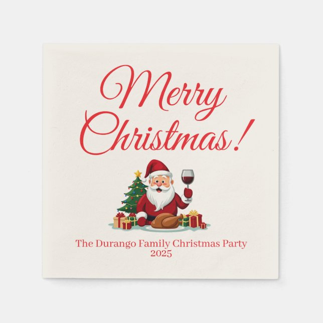 Anpassbare glückliche Weihnachtsmann-Weihnachtsfei Serviette (Vorderseite)
