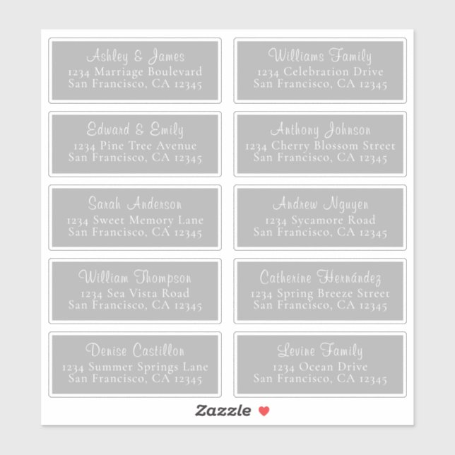 Anpassbare Graue Wedding Guest Address Labels (Blatt)