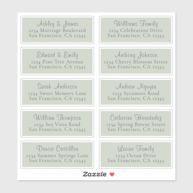 Anpassbare Green Wedding Guest Address Labels (Blatt)