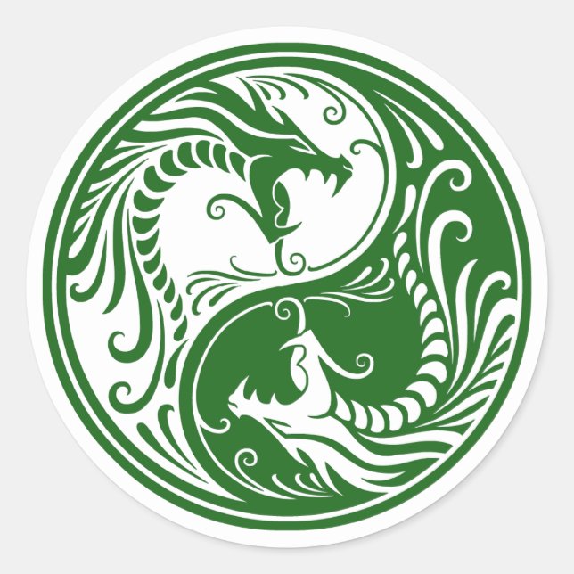 Anpassbare Green Yin Yang Dragons Runder Aufkleber (Vorderseite)