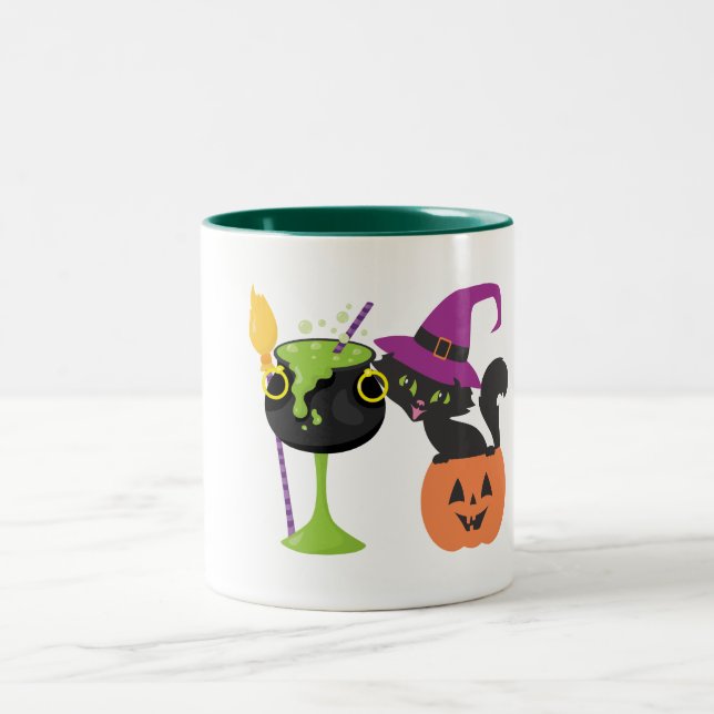 Anpassbare Halloween-Rotzenkatze Zweifarbige Tasse (Mittel)
