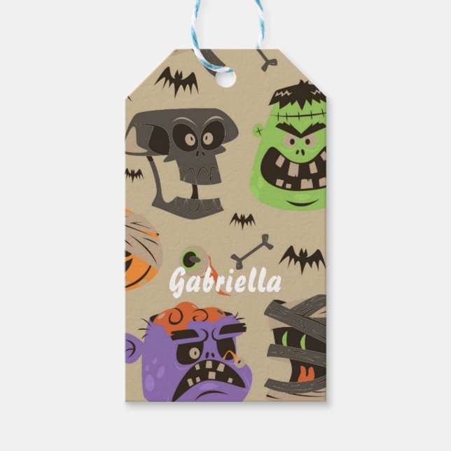 Anpassbare Halloween-Vintage Mustertasten Geschenkanhänger (Vorderseite)