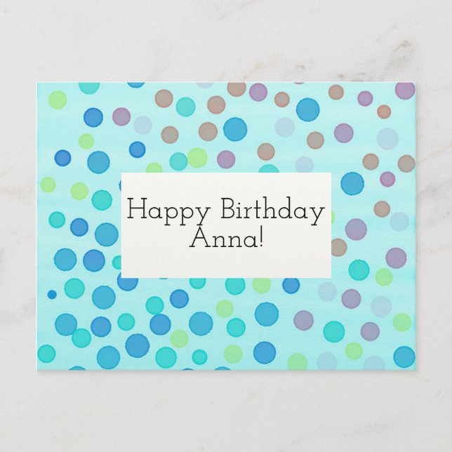 Anpassbare Happy Birthday Card Konfetti auf blau Postkarte (Vorderseite)