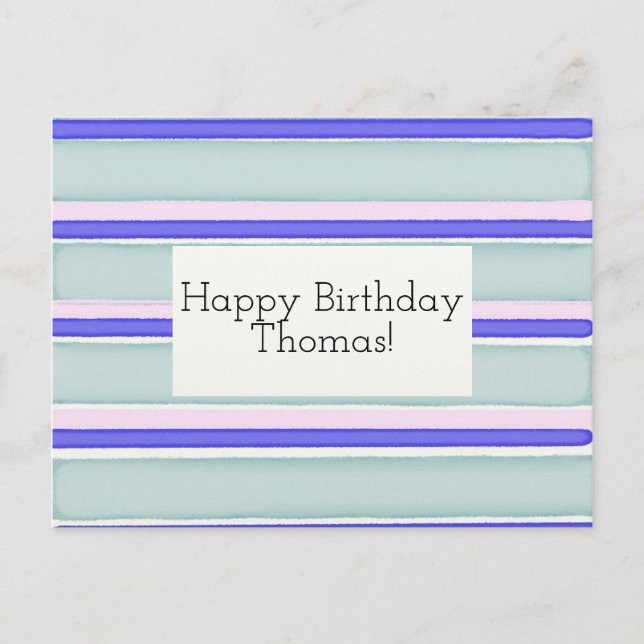 Anpassbare Happy Birthday Card Streifen Postkarte (Vorderseite)