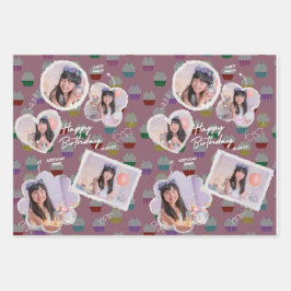 Anpassbare Happy Birthday Cupcake Foto Collage Geschenkpapier Set