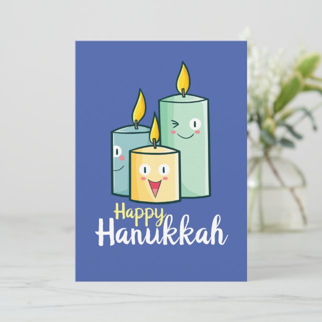 Anpassbare Happy Hanukkah Einladung (Stehend Vorderseite)