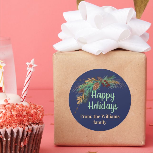 Anpassbare Happy Holidays von:...Sticker Runder Aufkleber (Party)