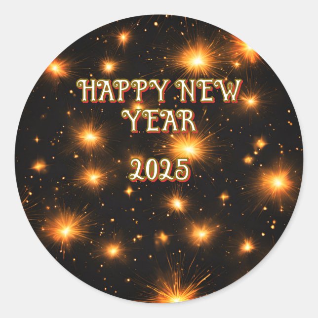 Anpassbare Happy New Year Round Stickers (Vorderseite)