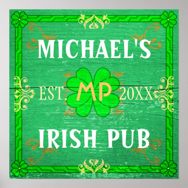 Anpassbare Hausbar Irish Pub Grün Poster (Vorne)