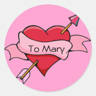 Anpassbare Heart- und Pfeilaufkleber Runder Aufkleber