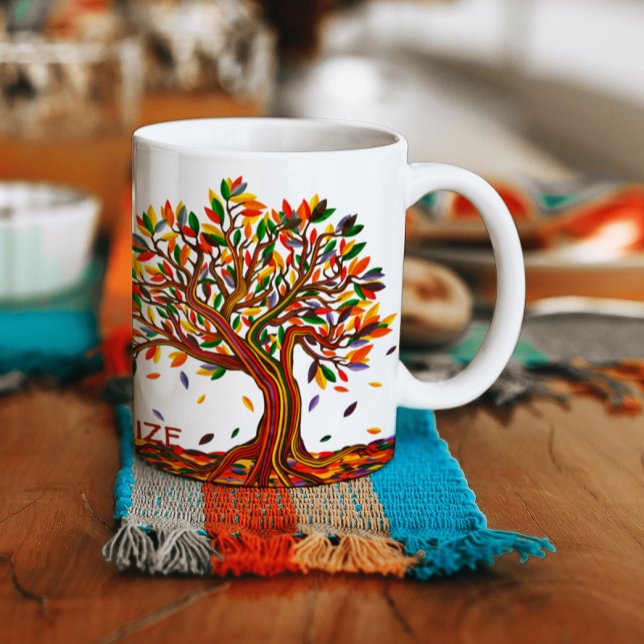 Anpassbare Herbstbaum-Warmfarben fallen Artwork ab Kaffeetasse (Von Creator hochgeladen)