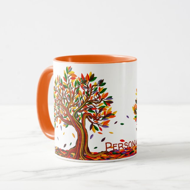 Anpassbare Herbstbaum-Warmfarben fallen Artwork ab Tasse (Vorderseite Links)