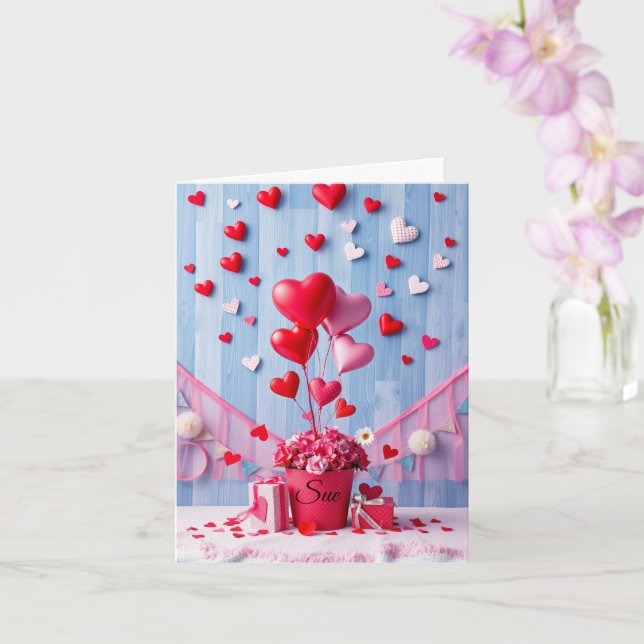 Anpassbare Herzen & Geschenke Valentinstag Karte (Orchidee)