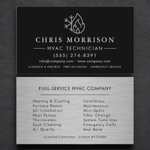 Anpassbare HVAC-Schwarze-Stahl-Logo-Metall-Vorlage Visitenkarte